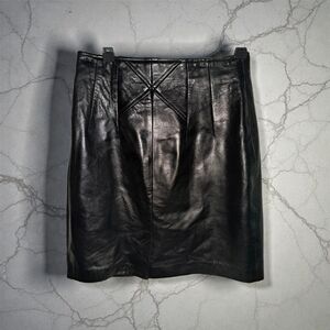 Erez Vintage 80's Leather Skirt Black Sz 10 Side Zipper USA Made
